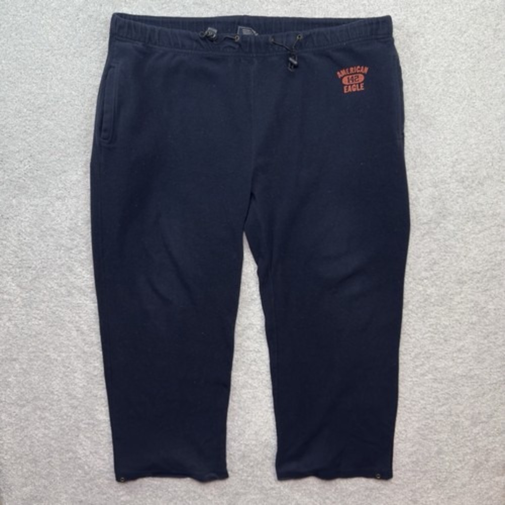 American Eagle Fleece Sweatpants Men's Large Blue Toggle Waist Lounge Pants Y2K